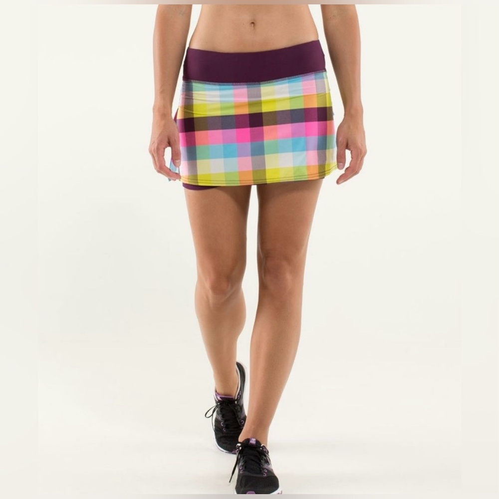 lululemon athletica Multicolor Plaid Athletic Skort with Plum Waistband - Picture 3 of 11